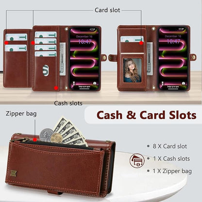 Wallet Case for iPhone 16 Pro with Card Holder/Crossbody Wallet/Strap| RFID Blocking | Magnetic | Kickstand | Detachable | PU Leather Phone Case for iPhone 16 Pro,6.3 in,Brown