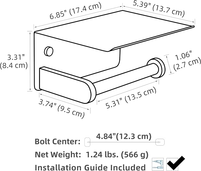 Toilet Paper Holder with Phone Shelf, APLusee SUS 304 Stainless Steel Bathroom Tissue Holder, Wall Mounted Roll Paper Dispenser, Brushed Nickel