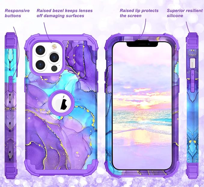 Hocase for iPhone 14 Pro Max Case, Heavy Duty Shockproof Protection Soft Silicone Rubber+Hard Plastic Bumpers Hybrid Protective Case for iPhone 14 Pro Max 2022 - When Purple Meets Blue