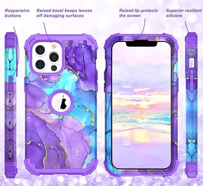 Hocase for iPhone 13 Pro Max Case, Heavy Duty Shockproof Protection Soft Silicone Rubber Bumper+Hard Plastic Hybrid Protective Case for iPhone 13 Pro Max (6.7") 2021 - When Purple Meets Blue