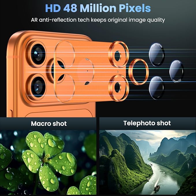 Uyiton for iPhone 17 Pro Max Camera Lens Protector - [Unique Typography + Phone Lens Red Circle Design] Metal Tempered Glass Camera Cover, Cosmic Orange + Red