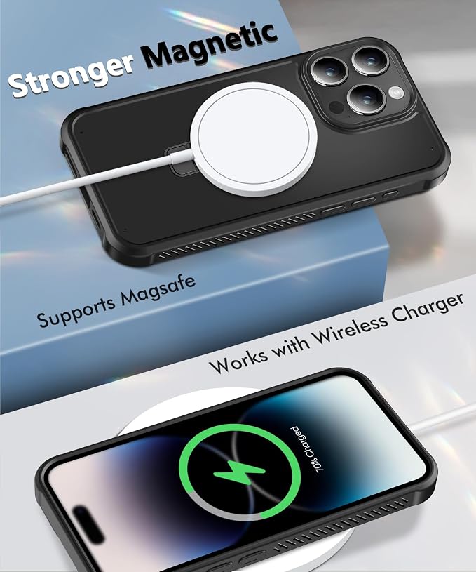 for iPhone 14 Pro Max Case, Built-in Magnetic & Seamless Stand, [Compatible with Magsafe] Protective Shockproof Phone Case, Scratch-Resistant Matte Back Slim Cover for 6.7 Inch - Black