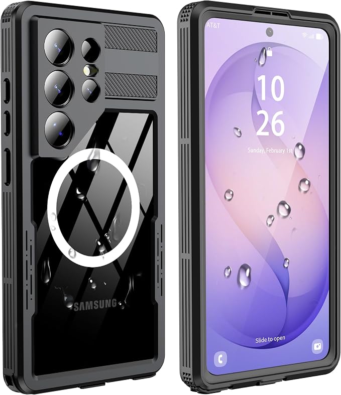 GOLDJU for Samsung Galaxy S26 Ultra Case Waterproof, S26 Ultra Case with Built-in Screen & Lens Protector, Shockproof Full Body Protection Phone Case, Compatible with MagSafe/Wireless Charging, Black