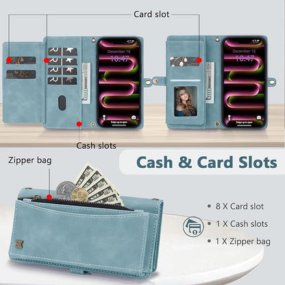 Wallet Case for iPhone 16 Pro with Card Holder/Crossbody Wallet/Strap| RFID Blocking | Magnetic | Kickstand | Detachable | PU Leather Phone Case for iPhone 16 Pro,6.3 in,Blue