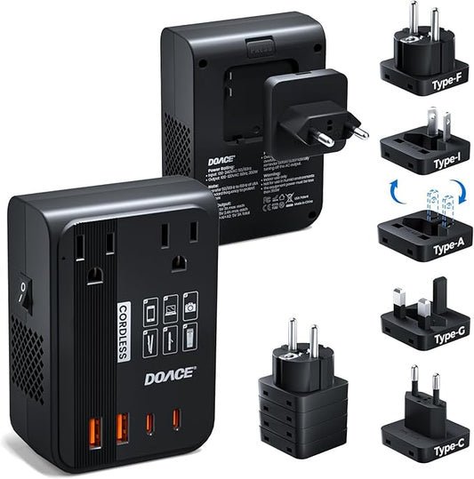 Upgraded 350W Voltage Converter US to Europe for Hair Straightener Shaver Toothbrush CPAP Camera Cell Phone - 220V to 110V Converter for European Travel, Power Converter Adapter Combo with PD Chargers
