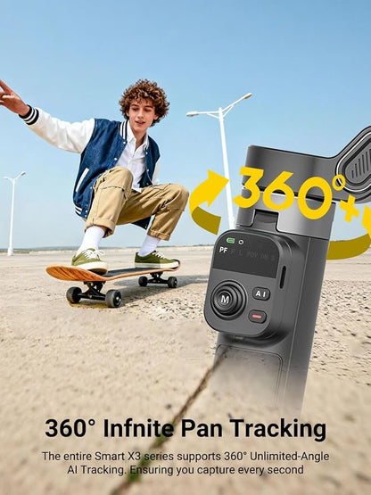 AOCHUAN Smart X3 360° Pan Rotation Gimbal Stabilizer for iPhone, Magnetic Remote Control, 3-Axis Stabilizer w/Built-in Extension Rod & One-Touch Open Tripod, Foldable Phone Gimbal for Vlogging, Travel