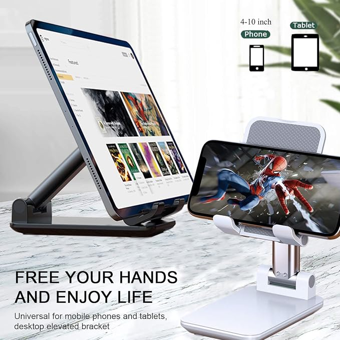2 Pcs Cell Phone Stand, Adjustable Angle Height Phone Stand for Desk, Fully Foldable/Portable Phone Holder, Compatible for iPhone 16/15/14/13/12/Smartphones