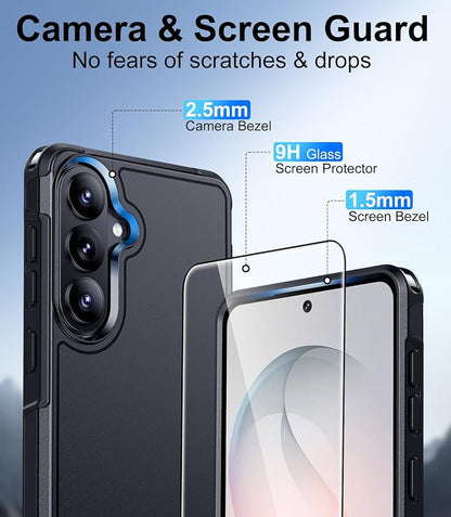 Red2Fire for Samsung Galaxy S26 Case 6.3 Inch, [Military Grade Drop Protection][2 Pack Screen Protectors] Heavy Duty Full Body Shockproof Non-Slip Phone Case,Black