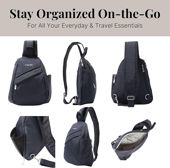 Baggallini Medium Sling Backpack - 9"x11" Lightweight Sling Bag with Convertible Adjustable Shoulder Strap
