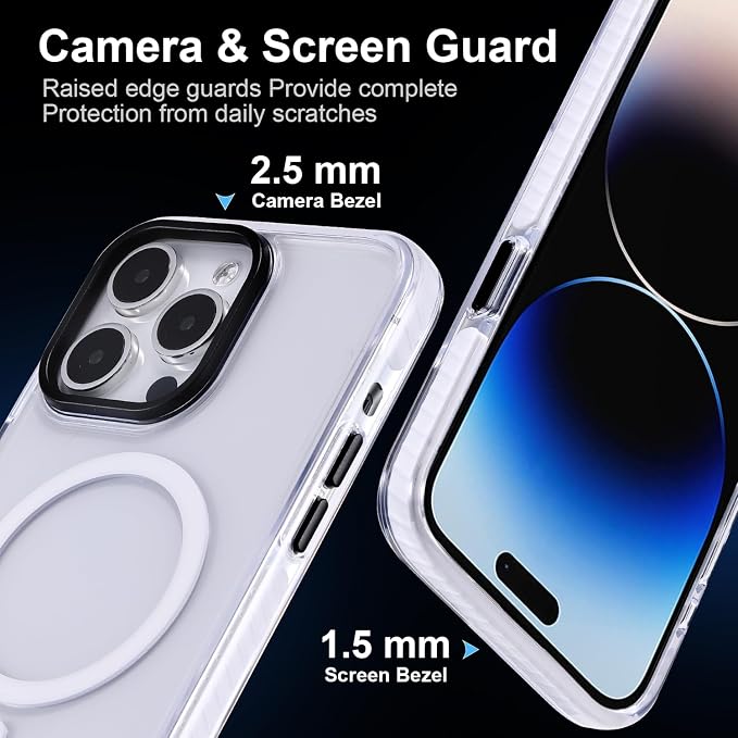 Strong Magnetic case for Phone 14 pro max [10Ft Military-Grade Protection] Compatible with fit MagSafe Shockproof Slim Thin Cover 6.7 inch, Clear White