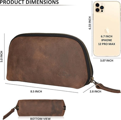 Leather Tech Pouch for Cables Chargers Phone | Tech Bag | Zipper Travel Accessory Pouch | Electronic Organizer Case Travel Bag (Vintage Dark Brown)