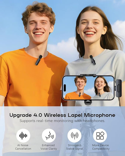 Wireless Mini Microphone for iPhone - Lavalier Microphone for Video Recording, 2 Pack Noise Reduction Clip-on Mini Lapel Mic for Tiktok YouTube Vlog Lives Podcast(iPhone 14 & Below)