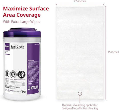 Super Sani-Cloth X-Large Disinfectant Wipes, 6-Pack (450 Count), 75 XL 7.5" x 15" Wipes, Hospital-Grade Surface Cleaning and Disinfecting