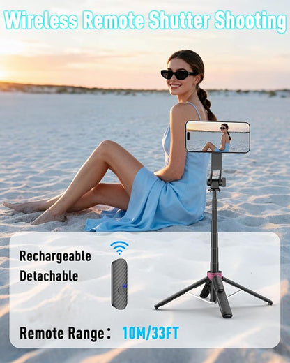 Magnetic Tripod for iPhone, Portable Selfie Stick Phone Tripod with Remote, Four-Leg Support Cellphone Stand for iPhone Magsafe, Fits Selfie Video Recording Gym Travel Essentials Accessories
