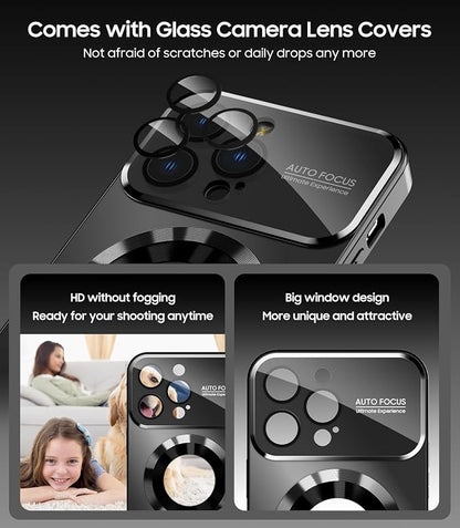 Magnetic for iPhone 15 Pro Max Case, Compatible with MagSafe, Built-in Camera Lens Protector, Logo View, Military Grade Drop Proof Phone Cover, Black