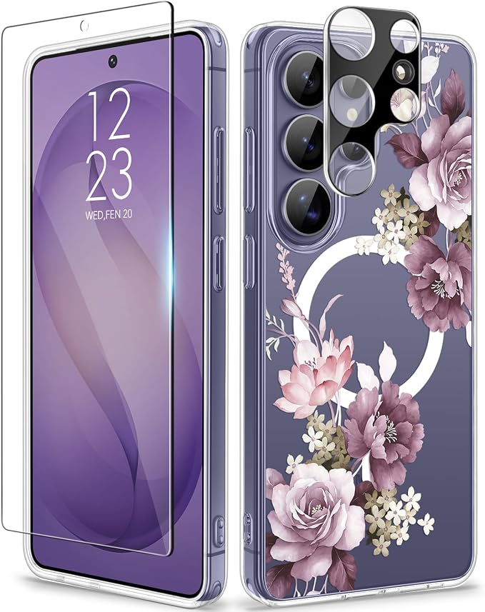GVIEWIN for Samsung Galaxy S26 Ultra Case Compatible with MagSafe, Clear Floral Shockproof Protective Women Phone Case, Non-Yellowing, Screen &Camera Lens Protector for S26 Ultra 6.9", Cherry Blossoms