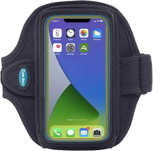 Tune Belt AB88 Cell Phone Running Armband Holder, Pocket Size fits OtterBox Commuter or Similar Case for iPhone 12/13 mini, SE 2020 and iPhone X/XS, Water Resistant (Black)