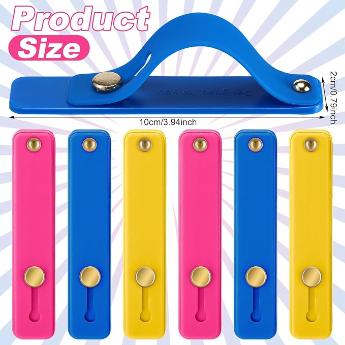 Weewooday 6 Pieces Phone Grip Holder Cell Phone Grip Strap Telescopic Finger Strap Stand Universal Finger Kickstand for Most Smartphones(Blue, Rose Pink, Yellow)