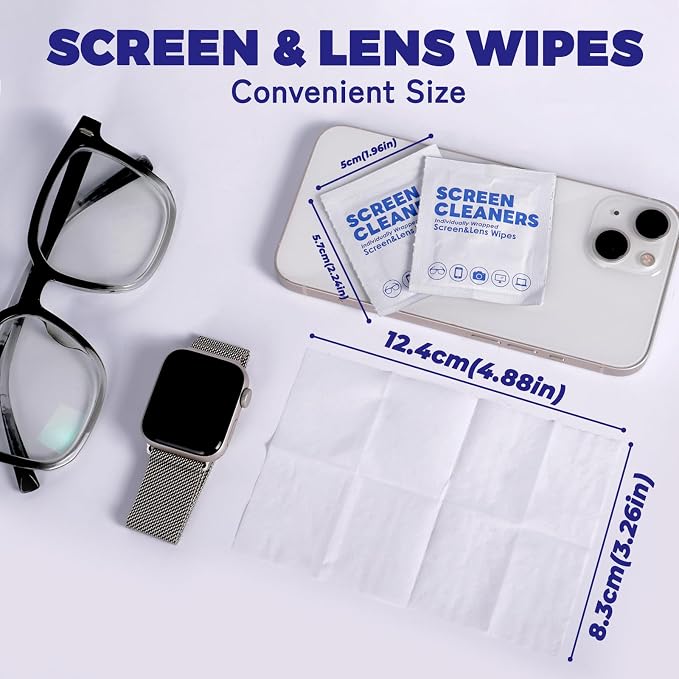 300 PCS Lens Cleaning Wipes for Glasses Cleaner Wipes for Phones, iPads, Eyeglasses, Sunglasses, Tablets, Laptops, Computers, Mirrors, Lens Wipes Individually Wrapped, 8 * 12cm