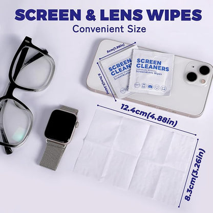 300 PCS Lens Cleaning Wipes for Glasses Cleaner Wipes for Phones, iPads, Eyeglasses, Sunglasses, Tablets, Laptops, Computers, Mirrors, Lens Wipes Individually Wrapped, 8 * 12cm