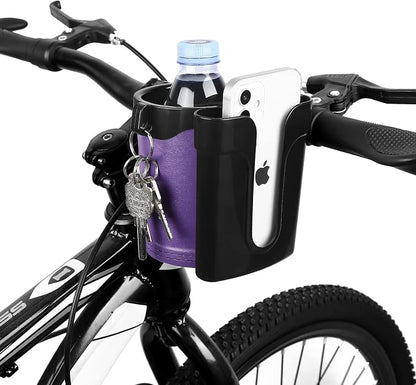Accmor 3-in-1 Bike Cup Holder with Cell Phone Keys Holder, Bike Water Bottle Holders, Universal Bar Drink Cup Can Holder for Bicycles, Motorcycles, Scooters, Black Purple