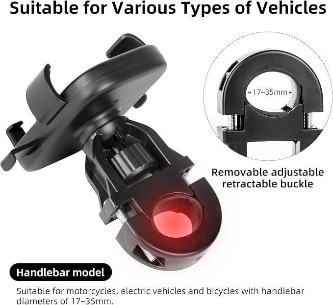 Motorcycle Phone Mount,Bike Phone Holder, Bicycle Handlebar Cell Phone Mount Smartphone Holder Mount 360° Adjustable One Hand Operation, Bike Accessories Handlebar Phone Clip Holder, 94001