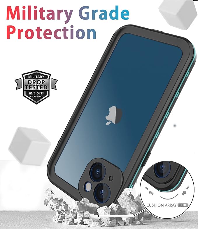 for iPhone 13 Case Waterproof Shockproof Dustproof Full-Body Sturdy with Camera Lens Protector and Built-in Screen Protector,Underwater Full Sealed Cover Protective for iPhone 13 (Teal)