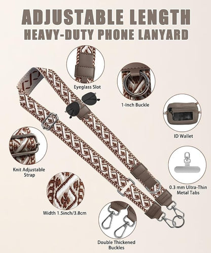 Phone Lanyard Crossbody with RFID Wallet & Eyeglass Holder, Anti-Theft Cell Phone Strap for Travel, Universal