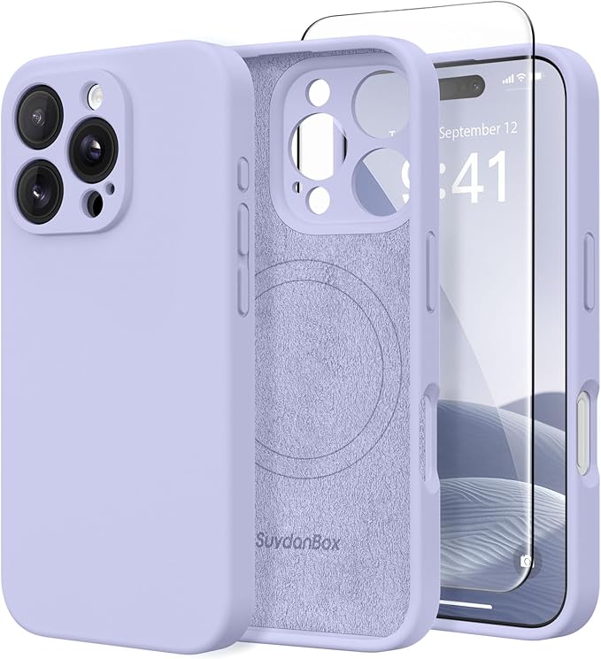 Magnetic for iPhone 16 Pro Case, Compatible with MagSafe, [Full Camera Protection][Screen Protector] Silicone Shockproof Protective Phone Case for iPhone 16 Pro 6.3", Lilac