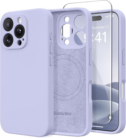 Magnetic for iPhone 16 Pro Case, Compatible with MagSafe, [Full Camera Protection][Screen Protector] Silicone Shockproof Protective Phone Case for iPhone 16 Pro 6.3", Lilac