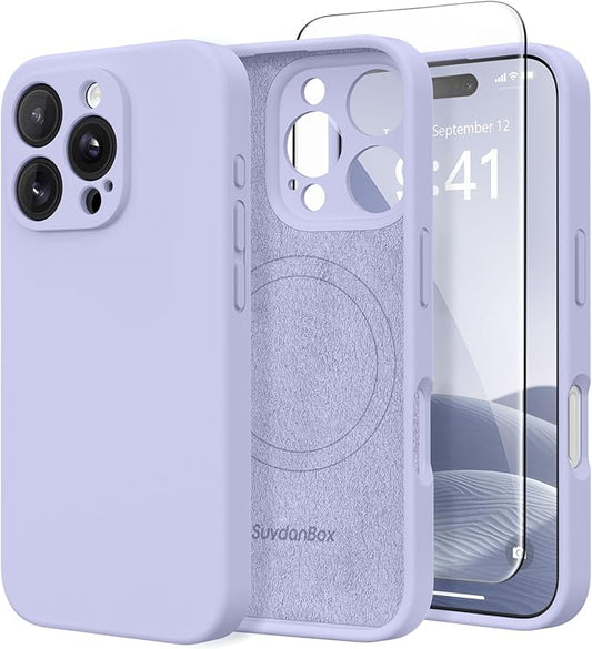 Magnetic for iPhone 16 Pro Case, Compatible with MagSafe, [Full Camera Protection][Screen Protector] Silicone Shockproof Protective Phone Case for iPhone 16 Pro 6.3", Lilac