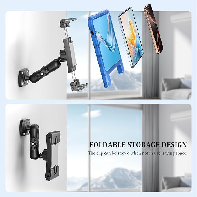 OHLPRO Tablet Holder for Car & Truck Dashboard Heavy Duty iPad Mount with Upgrade Double Spring Clamp & Drill Base 360° Rotating Arm for 5"-13" Tablets & Phones Kindle, Fit for Vehiclesa, Wall, Desk
