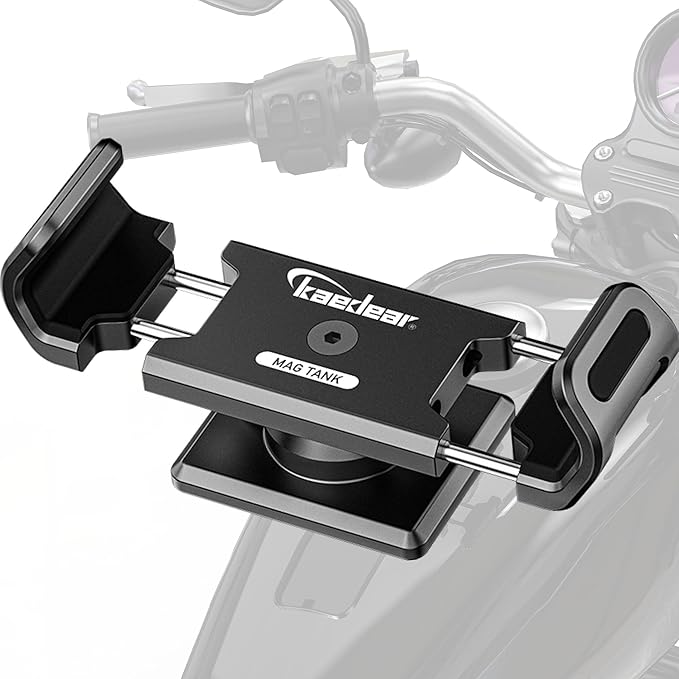 Kaedear Motorcycle Magnetic Phone Holder, Strong Neodymium Magnet, Aluminum, Stainless Steel Extension Arms, 360° Rotation, Scratch Protection, Mag Tank KDR-M35