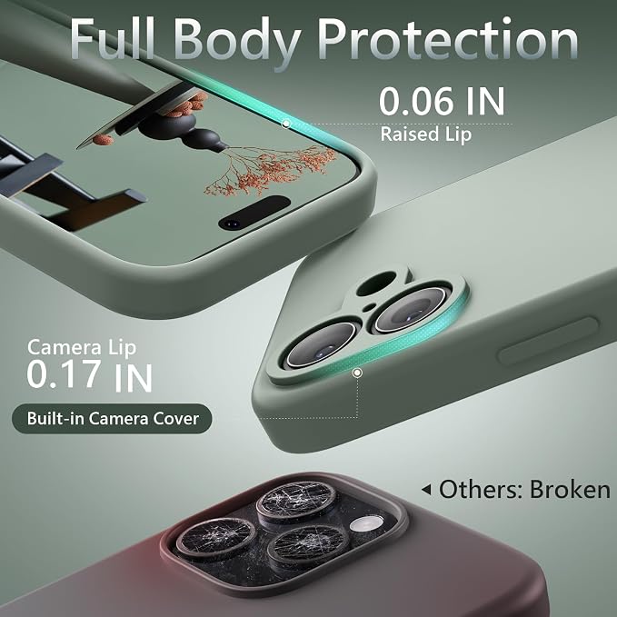 FireNova Magnetic for iPhone 17 Case, Compatible with MagSafe, [Integrated Silicone Camera Control Button] [Camera Protection] Anti-Scratch Microfiber Lining Phone Case, 6.3", Calke Green