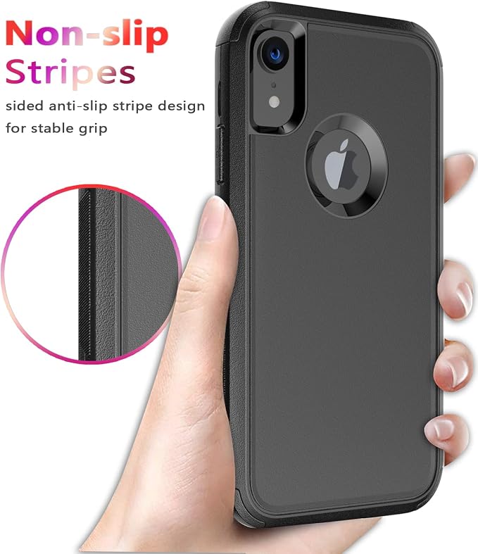 Diverbox Designed for iPhone Xr case with Screen Protector Heavy Duty Shockproof Shock-Resistant Cases for Apple iPhone Xr Phone (Black+Screen Protector)