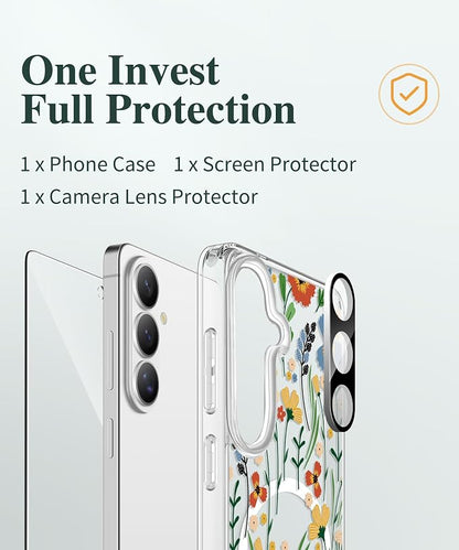 GVIEWIN for Samsung Galaxy S26 Plus Case Compatible with MagSafe, Clear Floral Shockproof Protective Women Phone Case, Non-Yellowing, Screen&Camera Lens Protector for S26 Plus 6.7",Blooming Flowerets
