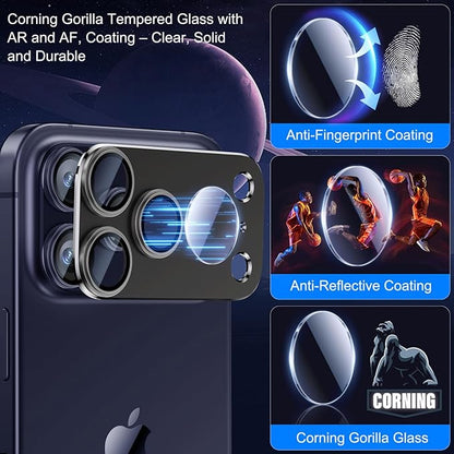 Esanik Upgrade 2 Pack for iPhone 17 Pro Max Camera Lens Protector, Aluminum Alloy Metal matte Case Tempered Glass Camera Screen Cover, Scratch Resistant Case Friendly (Black)