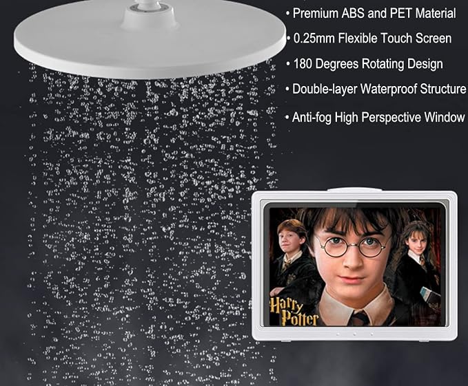 Shower Tablet Holder Waterproof Compatible with Ipad, Wall Mounted Bathroom Tablet Case Rotation, Adhesive Touchable Cradle with Glass Mirror Anti-Fog Screen for Kitchen 11 inches Black