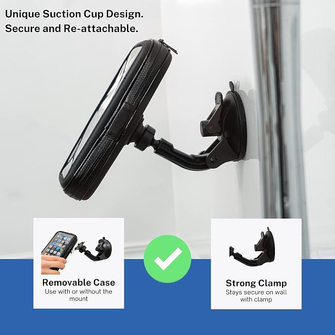 Shower Phone Holder Case Waterproof | Suction Cup Mount for Bathroom | 360 Rotatable & Height Adjustable for iPhone & Android | ShowerPhone by Wumas