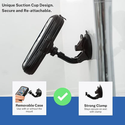 Shower Phone Holder Case Waterproof | Suction Cup Mount for Bathroom | 360 Rotatable & Height Adjustable for iPhone & Android | ShowerPhone by Wumas