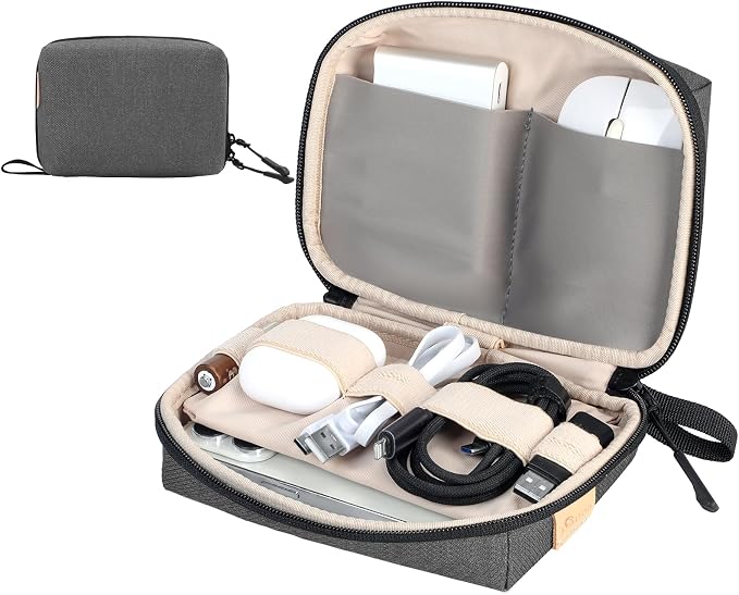 SIMTOP Small Electronics Organizer Travel Case, Portable Tech Case Pouch for Cable, Charger, Phone & Earbuds – Water-Resistant Cord Storage for Commute, Office & Business Trip – Compact Design