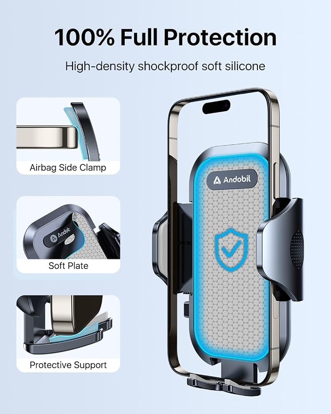 andobil 2026 Upgraded Car Phone Holder Mount for Vent, Military Sturdy Metal Clip Air Vent Phone Holder for Your Car Easy Used Cell Phone Car Mount for iPhone 17 16 15 14 13 12 Pro Max Samsung Grey