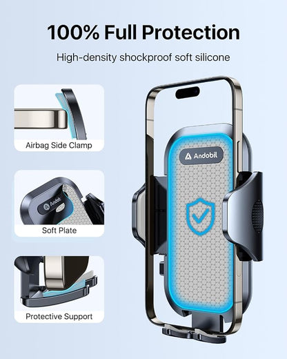 andobil 2026 Upgraded Car Phone Holder Mount for Vent, Military Sturdy Metal Clip Air Vent Phone Holder for Your Car Easy Used Cell Phone Car Mount for iPhone 17 16 15 14 13 12 Pro Max Samsung Grey