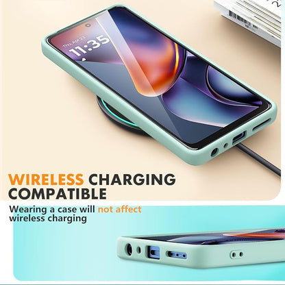 for Motorola Moto G 2025 Case, 2 Pack Tempered Glass Screen Protectors, Soft TPU Liquid Silicone Shockproof Gel Case-Mint