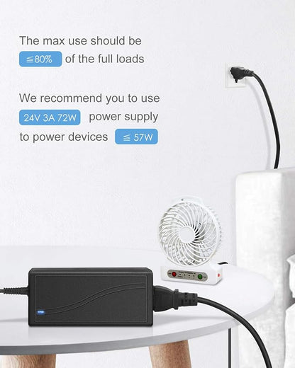ALITOVE 24V DC Power Supply 3A 72W Power Adapter AC 100-240V 50-60hz to DC 24Volt Converter 3amp Transformer with 5.5x2.1mm Output Jack for LED Light 3D Printer CCTV Camera Wireless Router,5-Pack