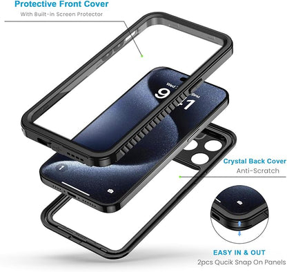 Lanhiem Magnetic for iPhone 15 Pro Case, Waterproof Dustproof Cover [Built in Screen Protector] [Compatible with MagSafe], Full Body Heavy Duty Phone Case for iPhone 15 Pro - 6.1” (Black)