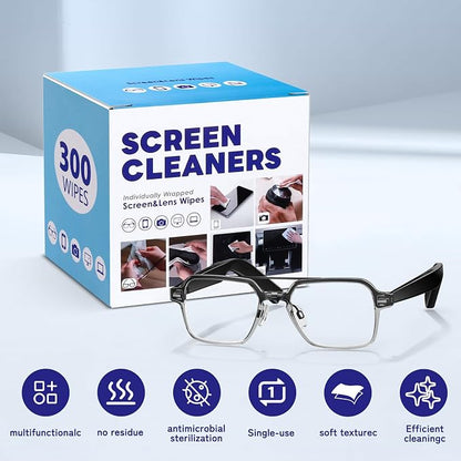 300 PCS Lens Cleaning Wipes for Glasses Cleaner Wipes for Phones, iPads, Eyeglasses, Sunglasses, Tablets, Laptops, Computers, Mirrors, Lens Wipes Individually Wrapped, 8 * 12cm