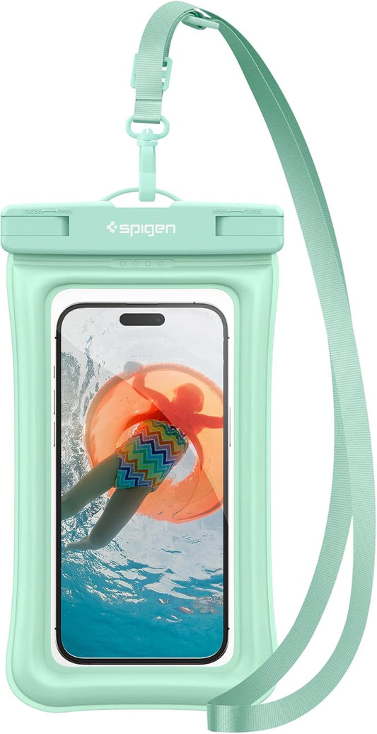 Spigen AquaShield Floating Universal Waterproof Phone Pouch, Waterproof Phone Case, PVC Protective Dry Bag Cases with IPX8 A610 Compatible with iPhone, Galaxy, Google (Pack of 1) - Floatable Mint