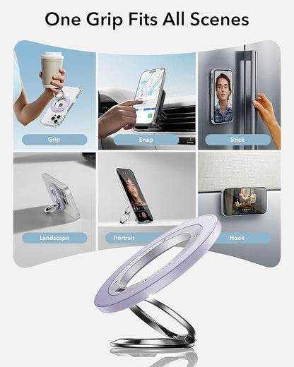 ESR for MagSafe Phone Grip, Dual-Side Magnetic Phone Grip,360° Adjustable Thin Magnetic Ring Holder Stand,for iPhone 17e/17-12, Samsung, All Phones, MagSafe Accessories (2 Metal Rings Included)