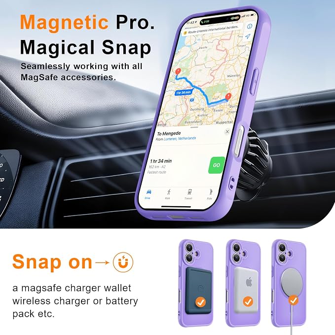 MOCCA Magnetic for iPhone 17 Case, (Compatible with Magsafe) (16FT Military Grade Protection) Full Camera Protection Anti-Fingerprint Slim Translucent Matte Phone Cover 6.3",Light Purple